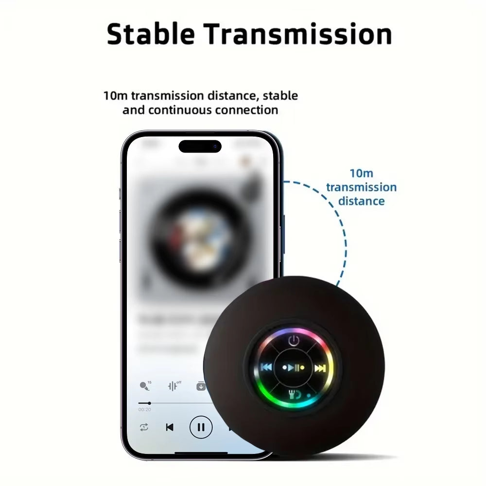 Portable Waterproof Bluetooth Speaker – LED, Suction Cup, Wireless