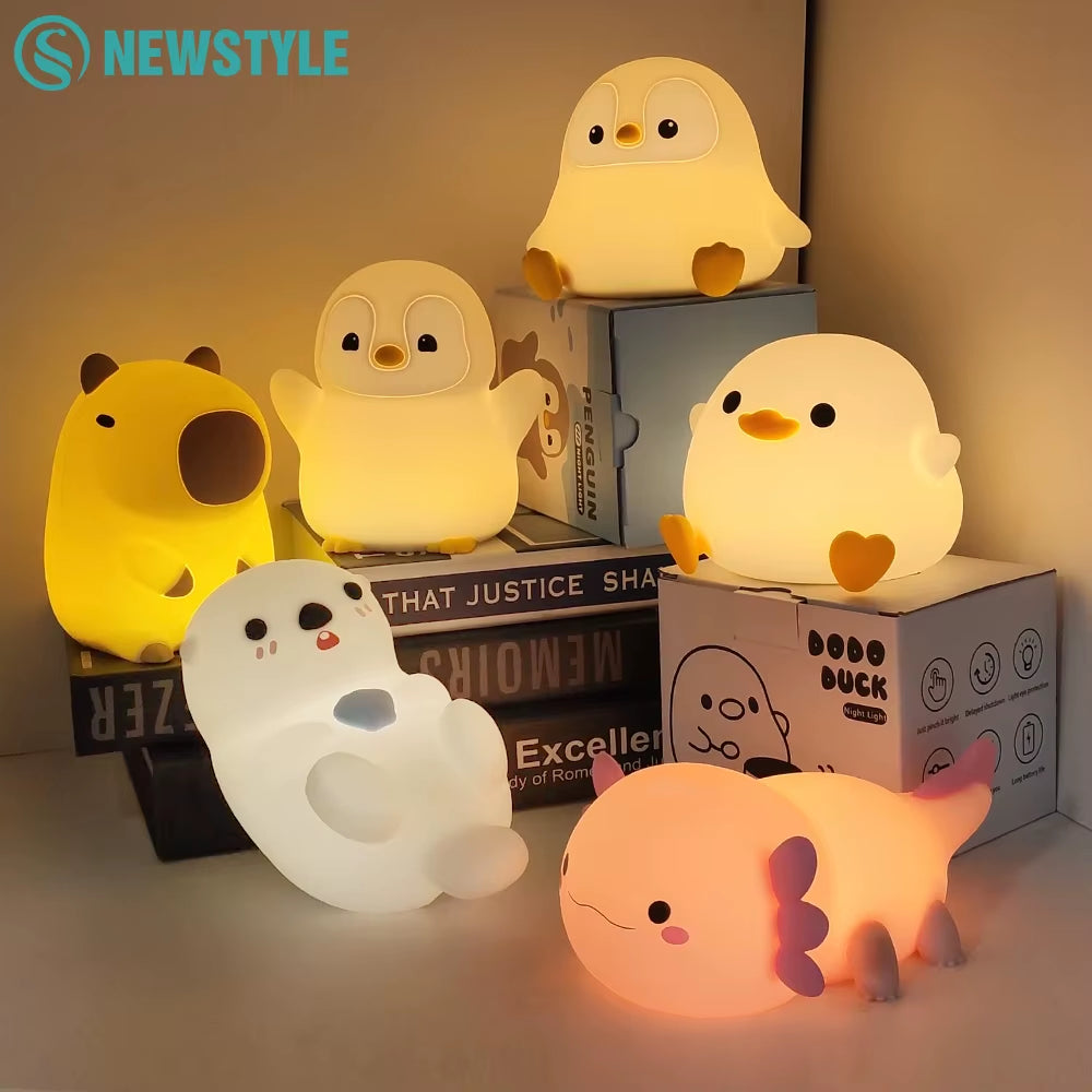 Cute Duck & Capybara Silicone Night Light – Touch Control, Rechargeable