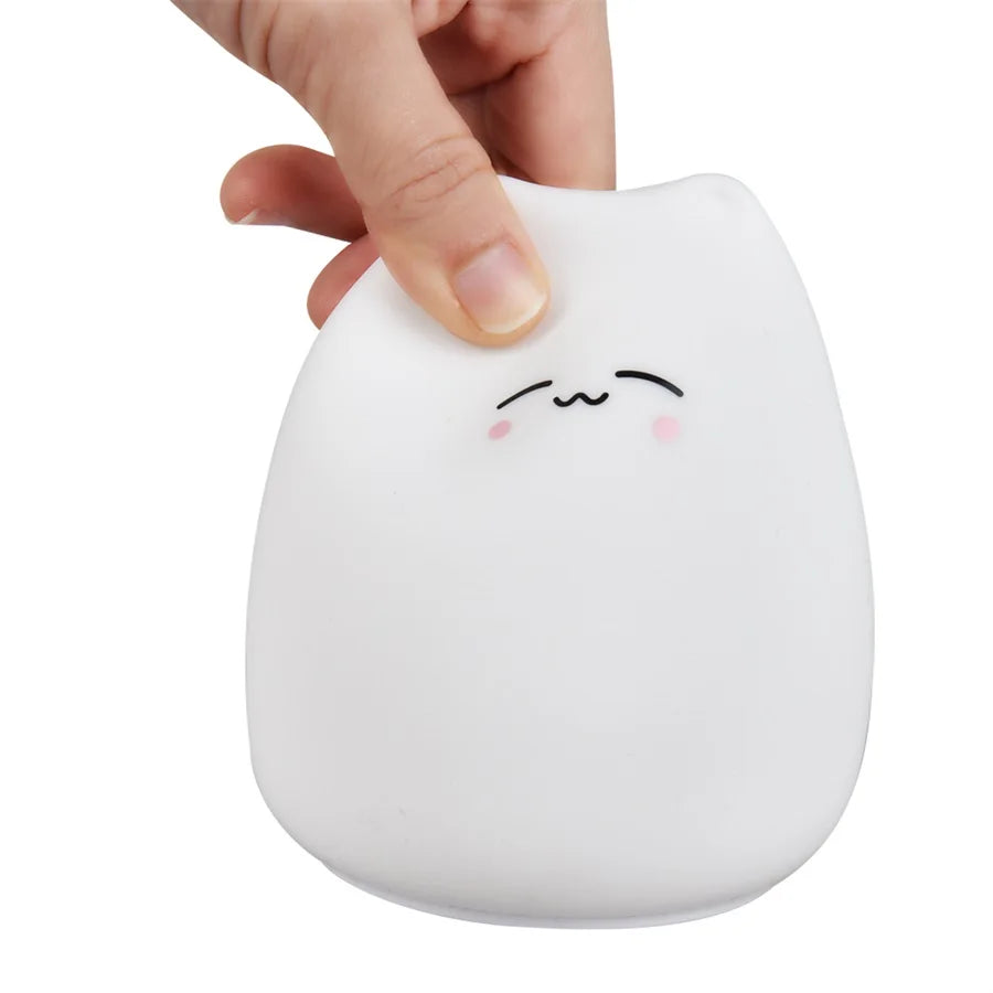 Mini Cat Baby Night Light | 7-Color Touch LED Bedside Lamp