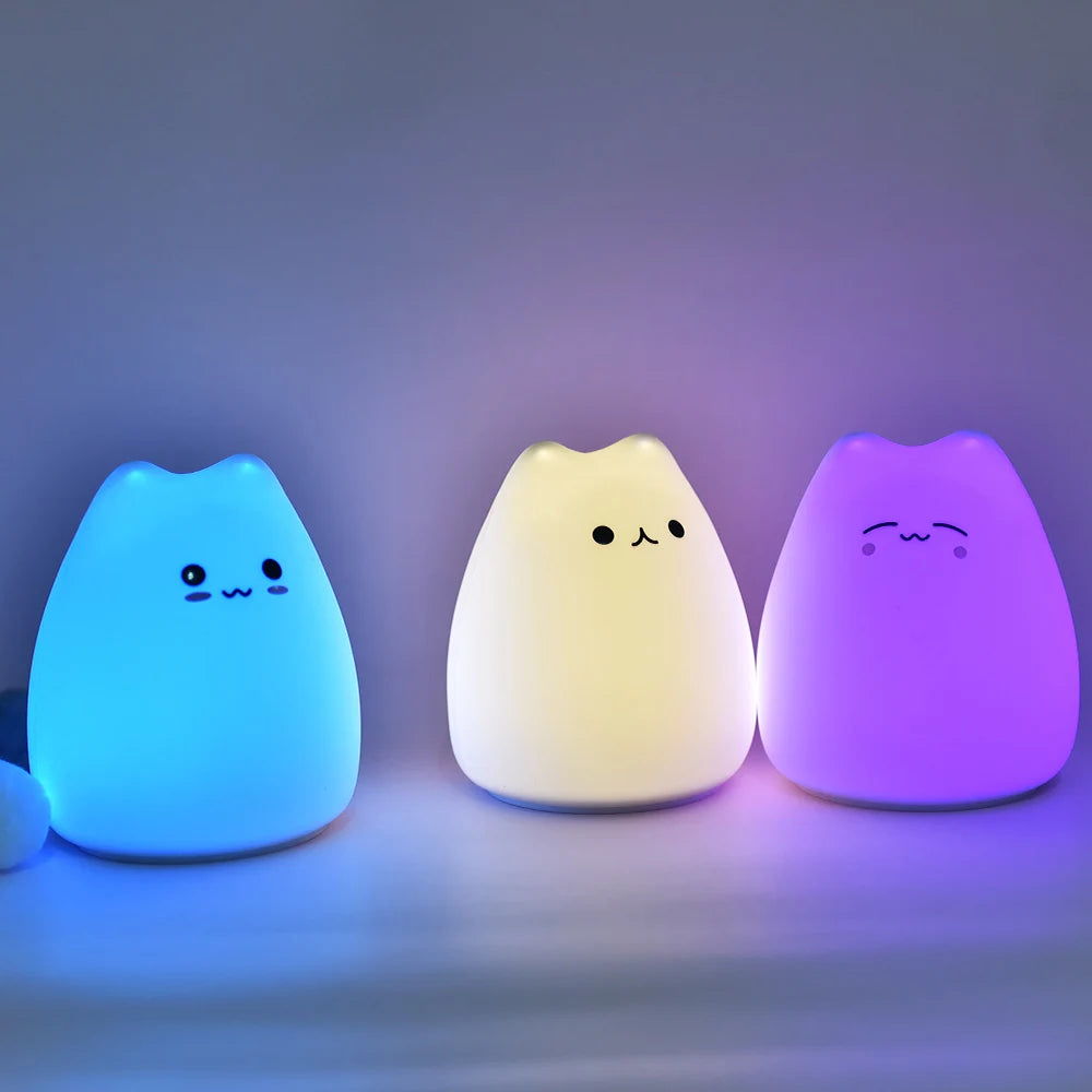 Mini Cat Baby Night Light | 7-Color Touch LED Bedside Lamp