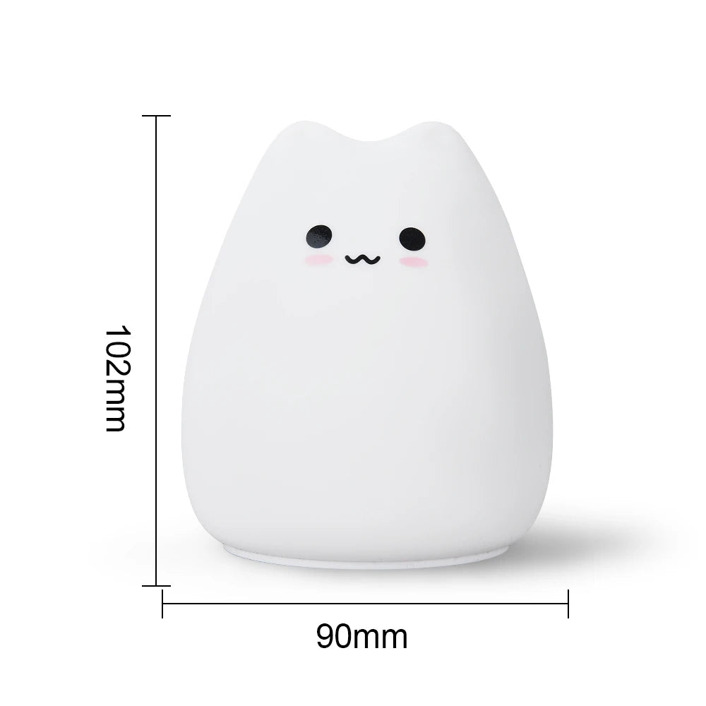 Mini Cat Baby Night Light | 7-Color Touch LED Bedside Lamp