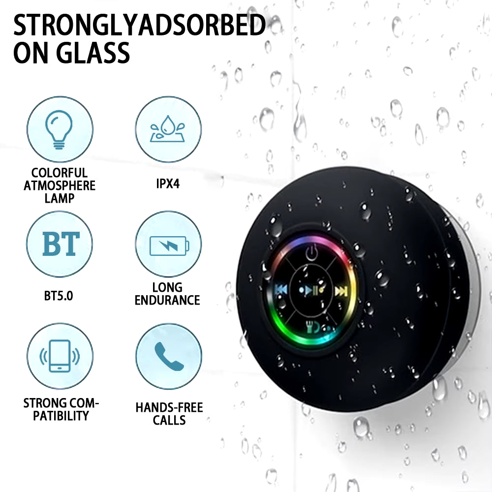 Portable Waterproof Bluetooth Speaker – LED, Suction Cup, Wireless