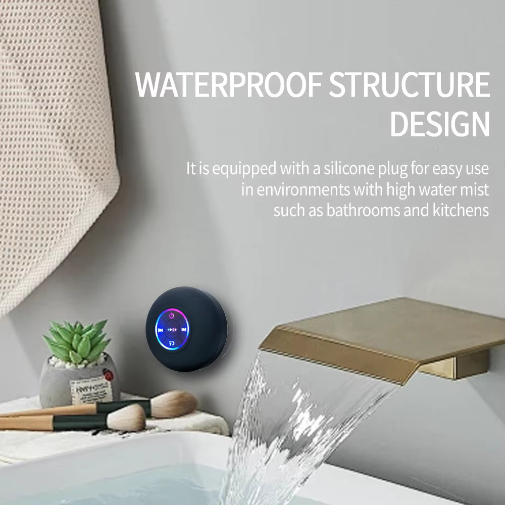 Portable Waterproof Bluetooth Speaker – LED, Suction Cup, Wireless