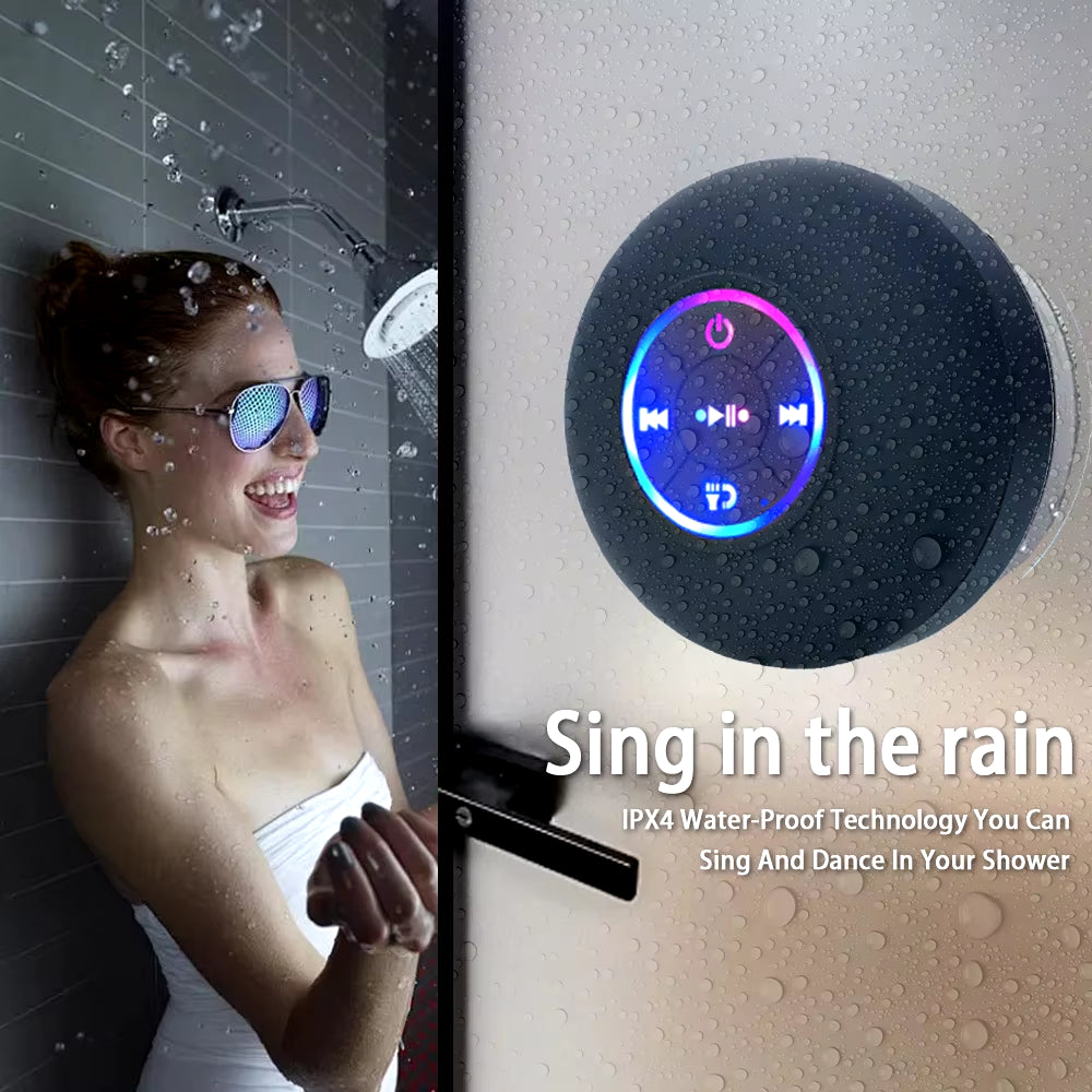 Portable Waterproof Bluetooth Speaker – LED, Suction Cup, Wireless
